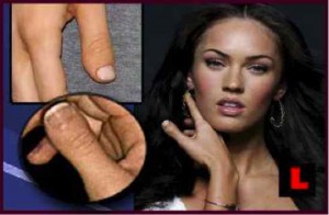 Actress Megan Fox showing deformed thumb 