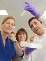 Countess of Wessex watching expt at Cleft Collective lab