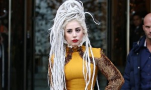 Singer Lady Gagy with long silver dreadlocks