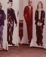 Colorful lifesized paintings of heroes, villains, fools" (e.g.,Benjamin Spock, Charley Chaplin, Charles Manson) by Karl Schohnborn