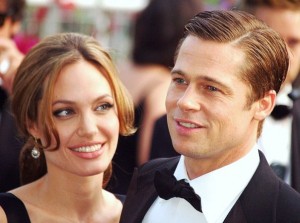 Angelina Jolie gazes at Brad Pitt