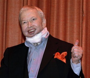 Film critic Roger Ebert after cancer surgery