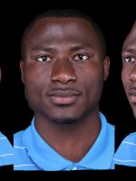 3 bust shots of young black man, an example of 3-D scans of facial symmetry,