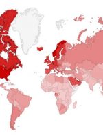 Map of world with Rich/poor countries & cleft lip repair resources shown in dark and light red.